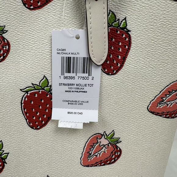 Coach Mollie Tote Bag With Strawberry Print In Canvas/Gold/Chalk CAQ65 NWT - Picture 5 of 9
